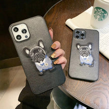 Load image into Gallery viewer, Image of a girl holding black embroidered french bulldog iphone case