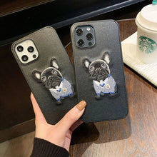 Load image into Gallery viewer, Image of two black embroidered french bulldog iphone cases