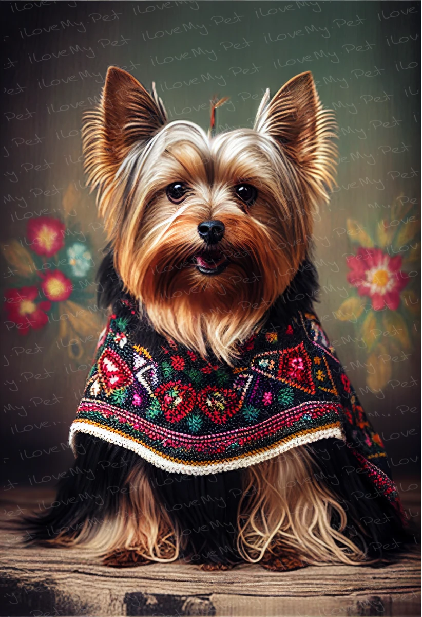 Embroidered Elegance Yorkie Wall Art Poster