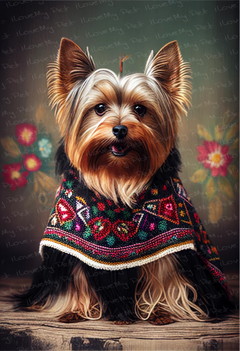 Embroidered Elegance Yorkie Wall Art Poster-Art-Dog Art, Home Decor, Poster, Yorkshire Terrier-1
