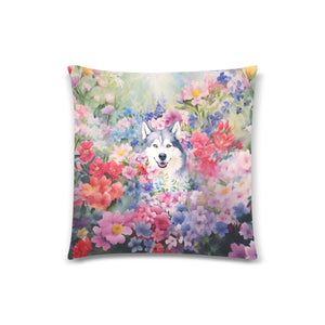 Enchanted Blossom Symphony Husky Throw Pillow Cover-Cushion Cover-Home Decor, Pillows, Siberian Husky-White-ONESIZE-2