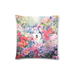 Enchanted Blossom Symphony Husky Throw Pillow Cover-Cushion Cover-Home Decor, Pillows, Siberian Husky-White-ONESIZE-1