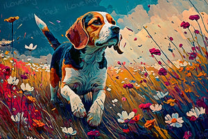 Enchanted Dreamscape Beagle Wall Art Poster-Art-Beagle, Dog Art, Home Decor, Poster-Light Canvas-Tiny - 8x10"-1