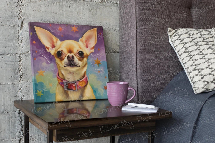 Enchanted Evening Fawn / Gold Chihuahua Framed Wall Art Poster-Art-Chihuahua, Dog Art, Home Decor, Poster-Framed Light Canvas-Small - 8x8