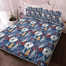 Load image into Gallery viewer, Enchanted Forest Husky Christmas Quilt Blanket Bedding Set-Bedding-Bedding, Blankets, Christmas, Home Decor, Siberian Husky-3