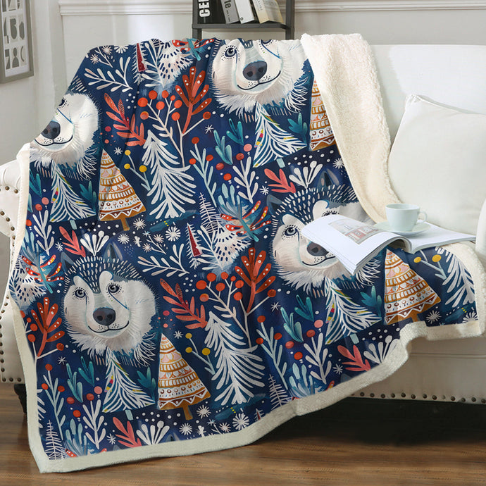 Enchanted Forest Husky Christmas Soft Warm Fleece Blanket-Blanket-Blankets, Christmas, Dog Dad Gifts, Dog Mom Gifts, Greyhound, Home Decor, Whippet-1