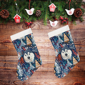 Enchanted Forest Husky Christmas Stocking-Christmas Ornament-Christmas, Home Decor, Siberian Husky-26X42CM-White1-2