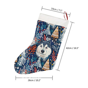 Enchanted Forest Husky Christmas Stocking-Christmas Ornament-Christmas, Home Decor, Siberian Husky-26X42CM-White1-4