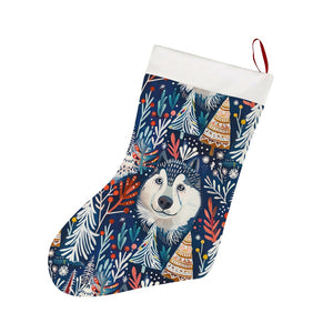 Enchanted Forest Husky Christmas Stocking-Christmas Ornament-Christmas, Home Decor, Siberian Husky-26X42CM-White1-1