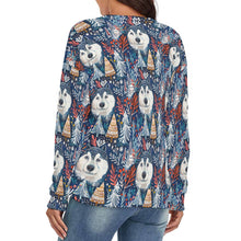 Load image into Gallery viewer, Enchanted Forest Husky Women's V-Neck Christmas Sweater-Apparel-Apparel,Christmas,Dog Mom Gifts,Siberian Husky,Sweater,Sweatshirt-3