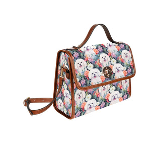 Enchanted Garden Maltese in Bloom Satchel Bag Purse-Accessories-Accessories, Bags, Maltese, Purse-Black3-ONE SIZE-2