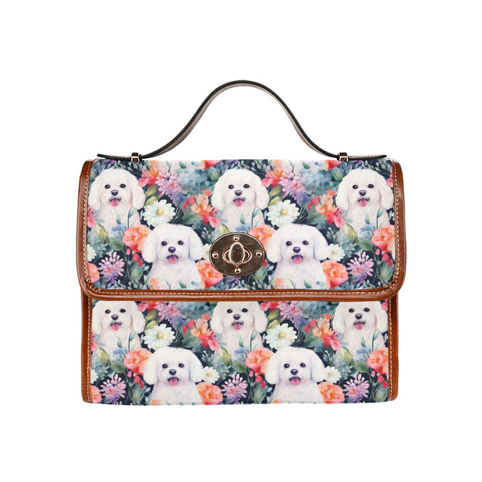 Enchanted Garden Maltese in Bloom Satchel Bag Purse-Accessories-Accessories, Bags, Maltese, Purse-Black3-ONE SIZE-1