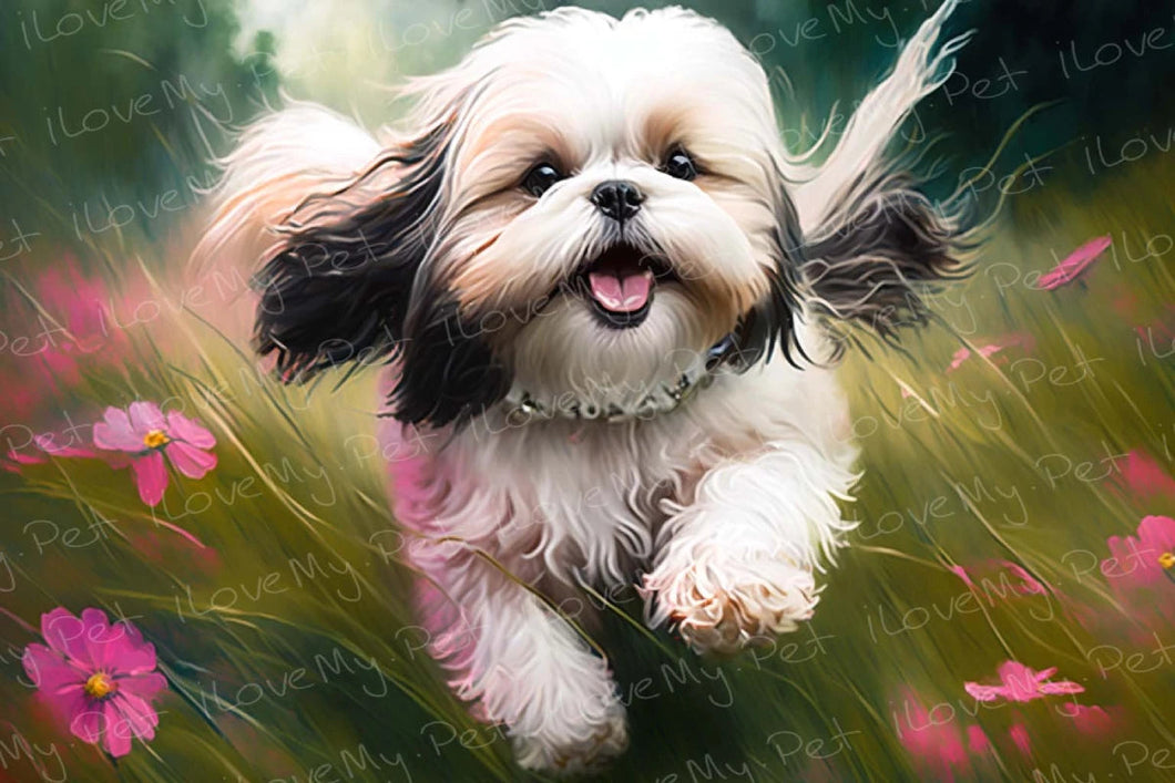 Enchanted Garden Shih Tzu Wall Art Poster-Art-Dog Art, Home Decor, Poster, Shih Tzu-Light Canvas-Tiny - 8x10