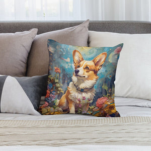 Enchanted Garden Stroll Corgi Plush Pillow Case-Cushion Cover-Corgi, Dog Dad Gifts, Dog Mom Gifts, Home Decor, Pillows-2