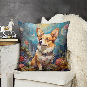 Enchanted Garden Stroll Corgi Plush Pillow Case-Cushion Cover-Corgi, Dog Dad Gifts, Dog Mom Gifts, Home Decor, Pillows-3