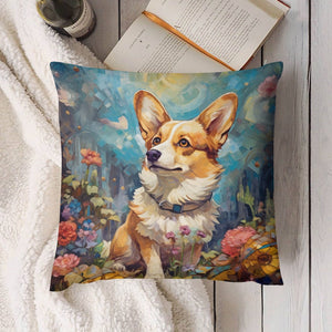 Enchanted Garden Stroll Corgi Plush Pillow Case-Cushion Cover-Corgi, Dog Dad Gifts, Dog Mom Gifts, Home Decor, Pillows-4