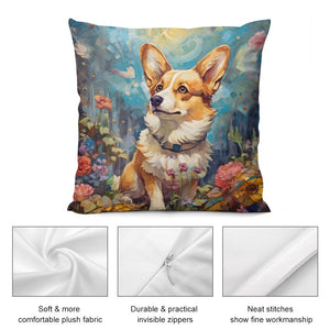 Enchanted Garden Stroll Corgi Plush Pillow Case-Cushion Cover-Corgi, Dog Dad Gifts, Dog Mom Gifts, Home Decor, Pillows-5