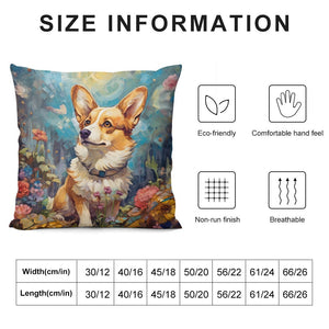 Enchanted Garden Stroll Corgi Plush Pillow Case-Cushion Cover-Corgi, Dog Dad Gifts, Dog Mom Gifts, Home Decor, Pillows-6