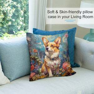 Enchanted Garden Stroll Corgi Plush Pillow Case-Cushion Cover-Corgi, Dog Dad Gifts, Dog Mom Gifts, Home Decor, Pillows-7