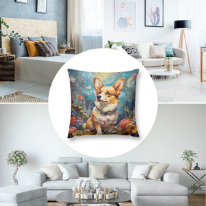 Enchanted Garden Stroll Corgi Plush Pillow Case-Cushion Cover-Corgi, Dog Dad Gifts, Dog Mom Gifts, Home Decor, Pillows-8