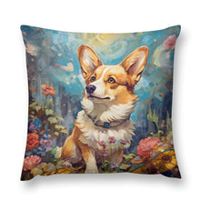 Load image into Gallery viewer, Enchanted Garden Stroll Corgi Plush Pillow Case-Cushion Cover-Corgi, Dog Dad Gifts, Dog Mom Gifts, Home Decor, Pillows-12 &quot;×12 &quot;-1