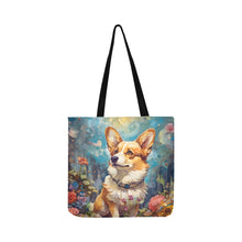 Load image into Gallery viewer, Enchanted Garden Stroll Corgi Shopping Tote Bag-Accessories-Accessories, Bags, Corgi, Dog Dad Gifts, Dog Mom Gifts-White-ONESIZE-3