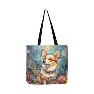 Enchanted Garden Stroll Corgi Shopping Tote Bag-Accessories-Accessories, Bags, Corgi, Dog Dad Gifts, Dog Mom Gifts-White-ONESIZE-3