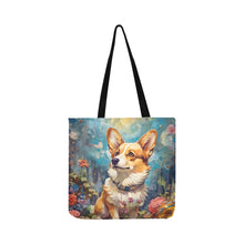 Load image into Gallery viewer, Enchanted Garden Stroll Corgi Shopping Tote Bag-Accessories-Accessories, Bags, Corgi, Dog Dad Gifts, Dog Mom Gifts-White-ONESIZE-1