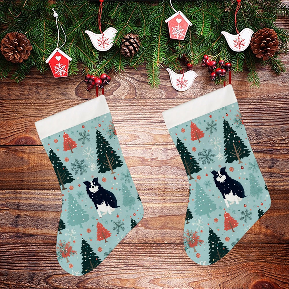 Enchanted Woods Border Collie Christmas Stocking-Christmas Ornament-Border Collie, Christmas, Home Decor-26X42CM-White1-2