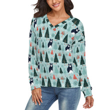 Load image into Gallery viewer, Enchanted Woods Border Collie Women&#39;s V-Neck Christmas Sweater-Apparel-Apparel,Border Collie,Christmas,Dog Mom Gifts,Sweater,Sweatshirt-1