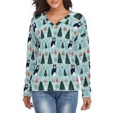 Load image into Gallery viewer, Enchanted Woods Border Collie Women&#39;s V-Neck Christmas Sweater-Apparel-Apparel,Border Collie,Christmas,Dog Mom Gifts,Sweater,Sweatshirt-S-2