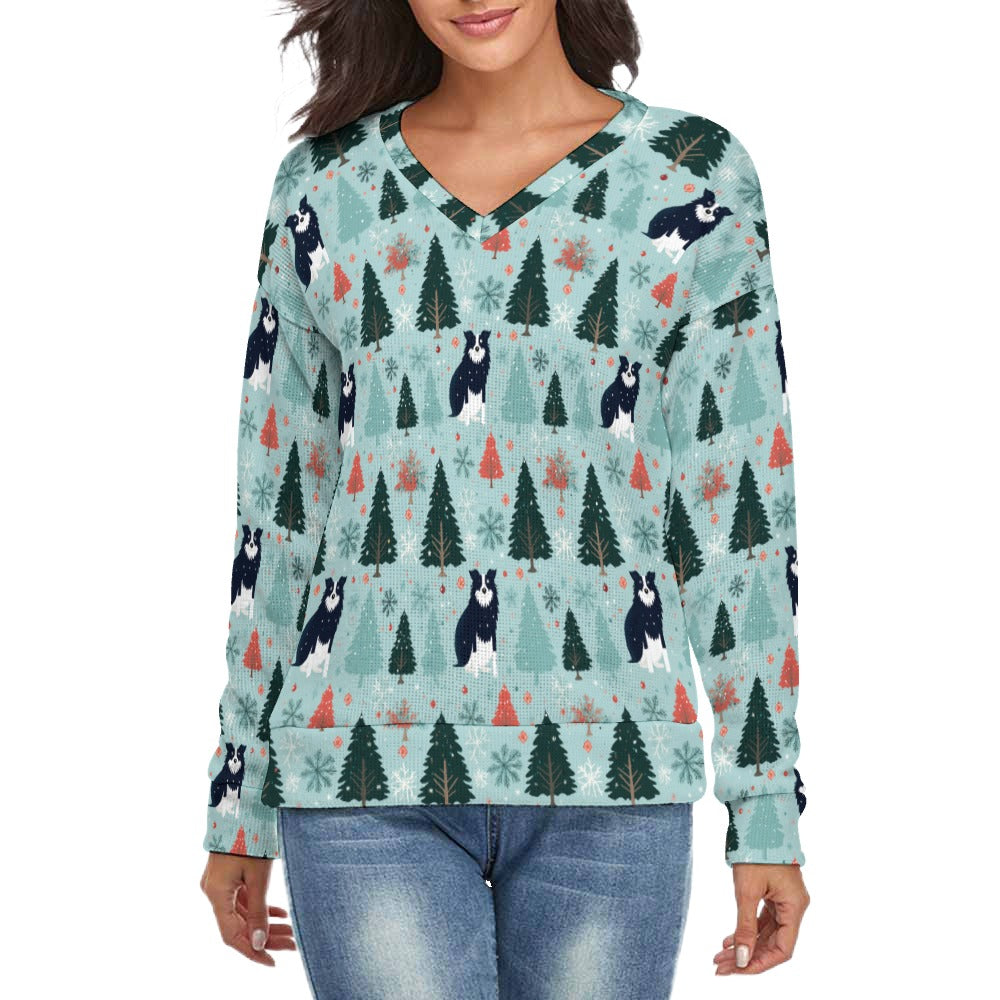Enchanted Woods Border Collie Women's V-Neck Christmas Sweater-Apparel-Apparel,Border Collie,Christmas,Dog Mom Gifts,Sweater,Sweatshirt-S-2