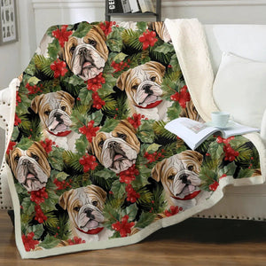 English Bulldog Berry Christmas Garland Blanket-Blanket-Blankets, Christmas, English Bulldog, Home Decor-10