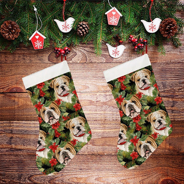 English Bulldog Berry Christmas Garland Blanket Christmas Stocking 2 360x