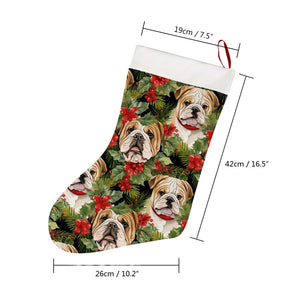 English Bulldog Berry Christmas Garland Blanket Christmas Stocking-Christmas Ornament-Christmas, English Bulldog, Home Decor-26X42CM-White-4