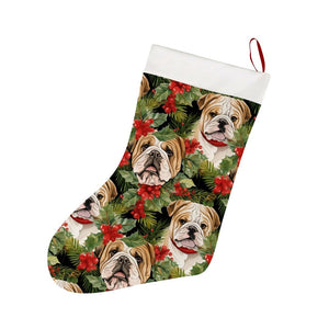 English Bulldog Berry Christmas Garland Blanket Christmas Stocking-Christmas Ornament-Christmas, English Bulldog, Home Decor-26X42CM-White-1