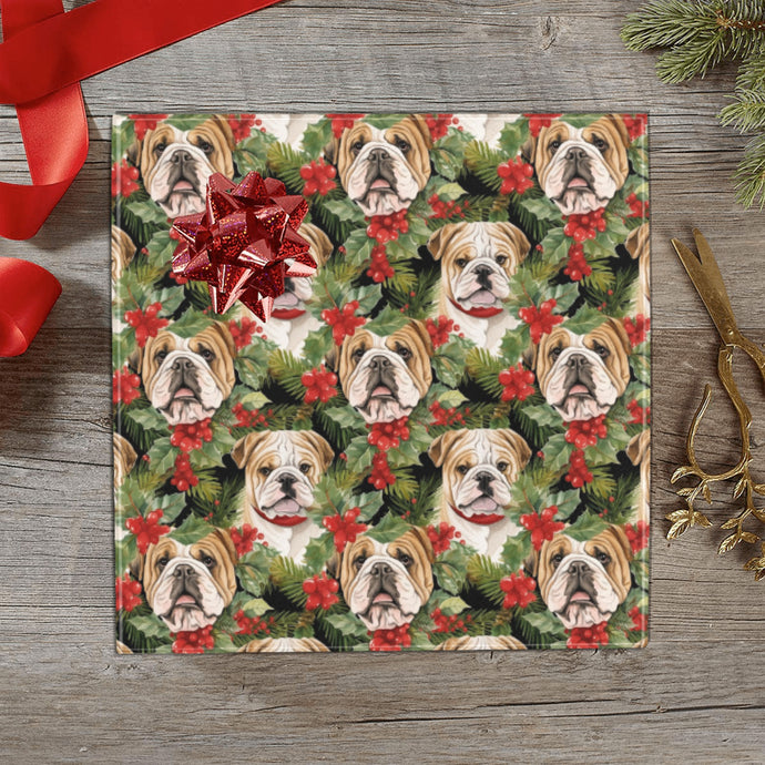 English Bulldog Berry Christmas Garland Gift Wrapping Paper - 2 Rolls-Christmas Ornament-Christmas,English Bulldog,Wrapping Paper-1