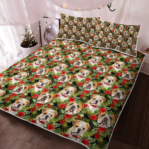 English Bulldog Berry Christmas Garland Quilt Blanket Bedding Set-Bedding-Bedding, Blankets, Christmas, English Bulldog, Home Decor-2