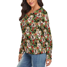 Load image into Gallery viewer, English Bulldog Berry Garland Women&#39;s V-Neck Christmas Sweater-Apparel-Apparel,Christmas,Dog Mom Gifts,English Bulldog,Sweater,Sweatshirt-3
