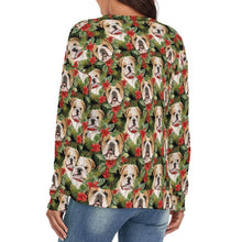 Load image into Gallery viewer, English Bulldog Berry Garland Women&#39;s V-Neck Christmas Sweater-Apparel-Apparel,Christmas,Dog Mom Gifts,English Bulldog,Sweater,Sweatshirt-4