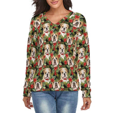 Load image into Gallery viewer, English Bulldog Berry Garland Women&#39;s V-Neck Christmas Sweater-Apparel-Apparel,Christmas,Dog Mom Gifts,English Bulldog,Sweater,Sweatshirt-S-2