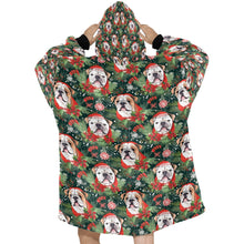 Load image into Gallery viewer, English Bulldog Santa&#39;s Helper Christmas Blanket Hoodie-Blanket-Apparel, Blanket Hoodie, Blankets, Christmas, Dog Mom Gifts, English Bulldog-ONE SIZE-2