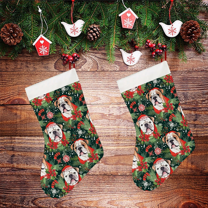 English Bulldog Santa's Helper Christmas Stocking-Christmas Ornament-Christmas, English Bulldog, Home Decor-26X42CM-White-3