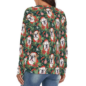 English Bulldog Santa's Helper Women's V-Neck Christmas Sweater-Apparel-Apparel, English Bulldog, Sweater-2
