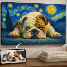 Load image into Gallery viewer, Photo of starry night inspired English Bulldog wall art