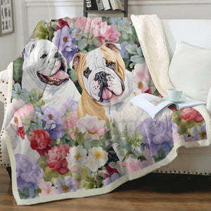 English Bulldogs in Full Bloom Soft Warm Fleece Blanket-Blanket-Blankets, English Bulldog, Home Decor-11