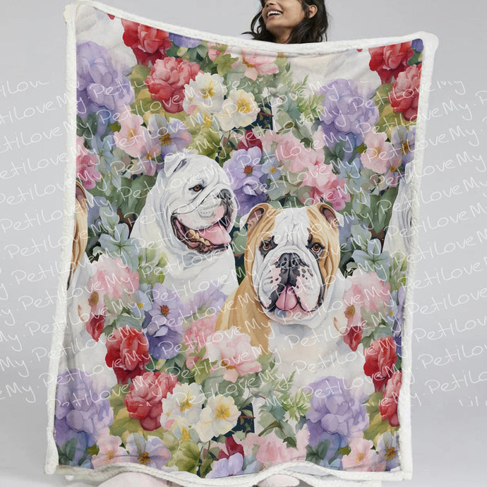 English Bulldogs in Full Bloom Soft Warm Fleece Blanket-Blanket-Blankets, English Bulldog, Home Decor-Small-1