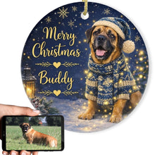 Load image into Gallery viewer, English Mastiff Christmas Ornament - Cozy Winter Pet Portrait Design - Personalize with Photo and Name-Christmas Ornament-Christmas,Christmas Ornament,Personalize Artwork-1