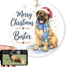 Load image into Gallery viewer, English Mastiff Christmas Ornament - Cozy Winter Pet Portrait Design - Personalize with Photo and Name-Christmas Ornament-Christmas,Christmas Ornament,Personalize Artwork-1