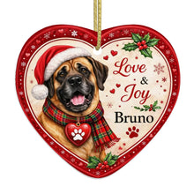 Load image into Gallery viewer, English Mastiff Christmas Ornament - Love &amp; Joy Heart Shaped Portrait - Personalize with Photo and Name-Christmas Ornament-Christmas,Christmas Ornament,English Mastiff,Personalize Artwork-4
